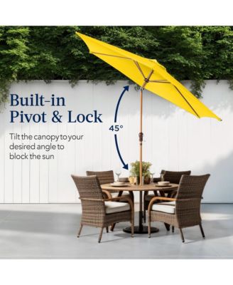 10ft Outdoor Woodgrain Pattern Steel Market Patio Umbrella w/ Crank, Tilt