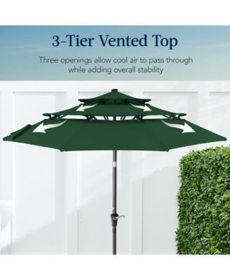 10ft 3-Tier Patio Umbrella, Market Sun Shade w/ Tilt Adjustment, Easy Crank