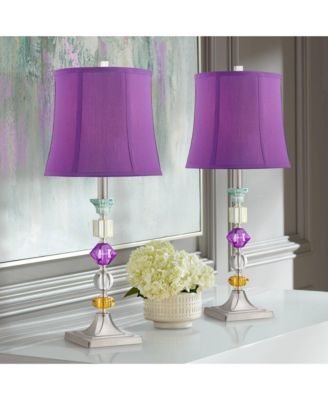 Bijoux Modern Chic Bohemian Table Lamps 25.5" High Set of 2 Brushed Nickel Multi Colored Stacked Acrylic Gem Purple Drum Shade for Kids Girls Room Bedroom Bedside House Home - 360 Lighting