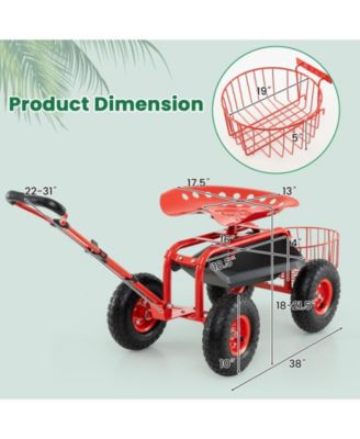 Heavy Duty Garden Cart with Tool Tray and 360 Swivel Seat