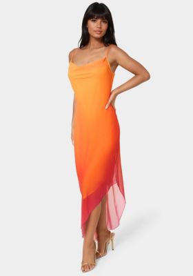 Women's Ombre Chiffon Cowl Dress