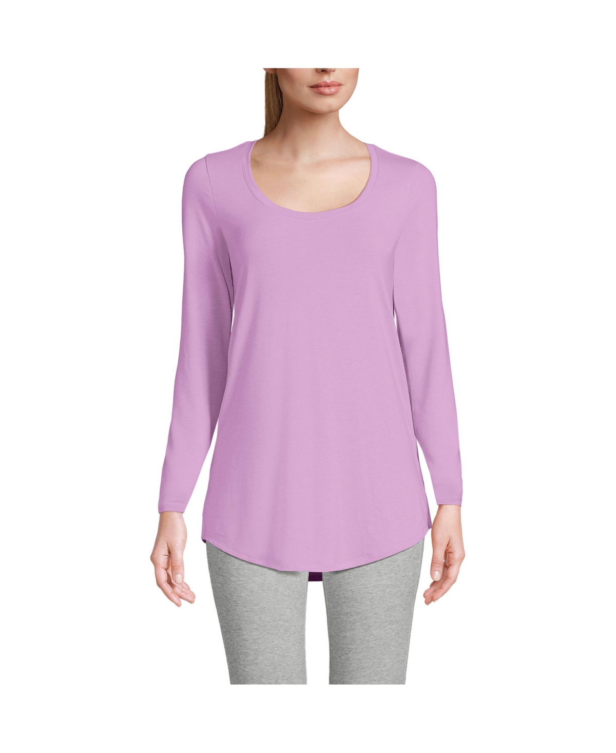 Lands' End Women's Long Sleeve Power Performance Scoop Neck Curved Hem Tunic Tee - Wild lilac