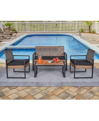 4-Piece Patio Furniture Set Outdoor Balcony Porch Garden Backyard Lawn Furniture Acacia Wood Table Top