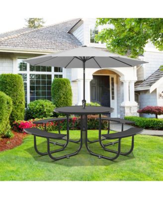 Round Outdoor Steel Picnic Table 46" with umbrella pole
