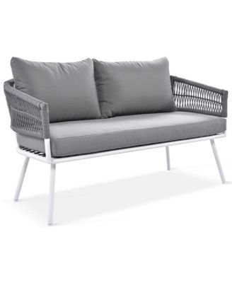 Patio Conversation 4-Piece Boho Rope Patio Furniture Set with Deep Seating and Thick Cushion, Outdoor Furniture with Acacia Wood Table