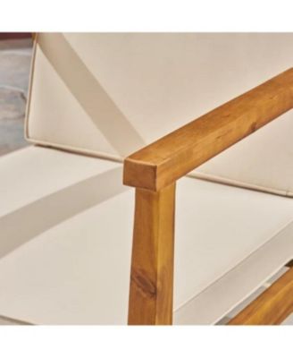 Alcove Teak Brown 5-Piece Wood Outdoor Patio Conversation Sectonal Seating Set with Beige Cushions