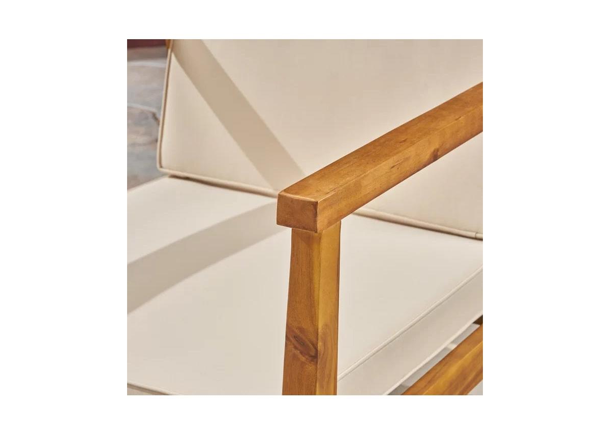 Alcove Teak Brown 5-Piece Wood Outdoor Patio Conversation Sectonal Seating Set with Beige Cushions