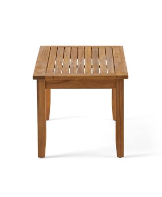 2 Pieces Acacia Wood Outdoor Loveseat with Coffee Table and Beige Cushions for Patio Backyard