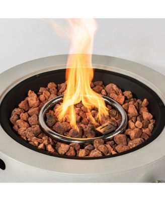 23.60 in. Concrete Round Outdoor Propane Fire Pit Table with Lid