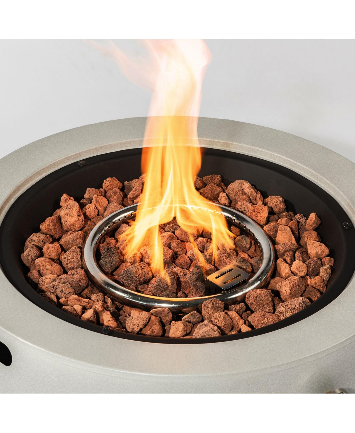 23.60 in. Concrete Round Outdoor Propane Fire Pit Table with Lid