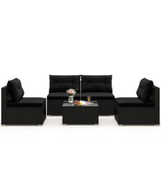 5-Piece Outdoor Patio Furniture Set with Cushions and Coffee Table-Black