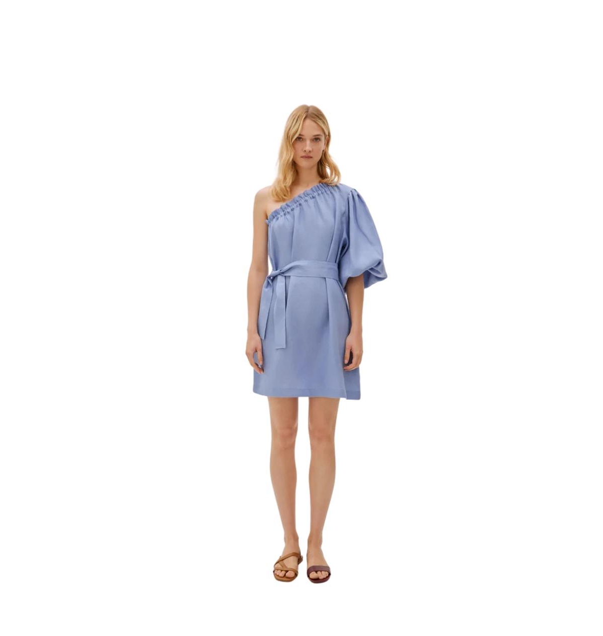 Women's Florence Linen One Sleeve Dress - Blue