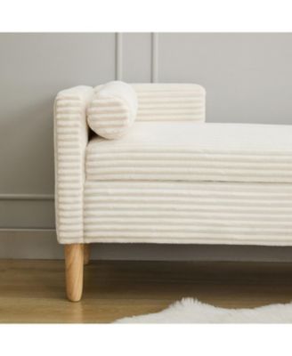 Corduroy Storage Bench with Armrests & Pillows - Ivory