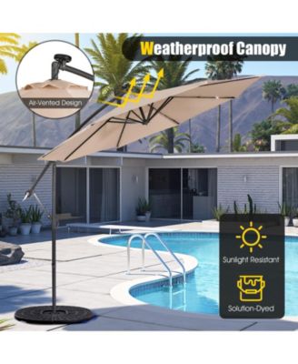10 Feet Patio Solar Powered Cantilever Umbrella with Tilting System-Beige
