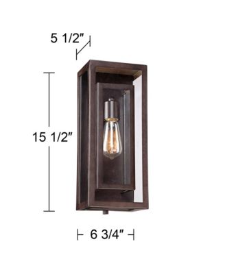 Rustic Industrial Farmhouse Outdoor Wall Light Fixtures Set of 2 Bronze 15 1/2" Clear Glass for Exterior Barn Deck House Porch