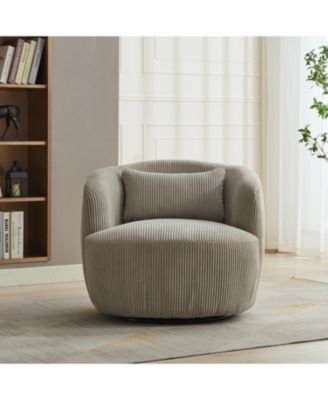Single Piece  Metal 34" Wide Corduroy Swivel Barrel Chair with Pillow