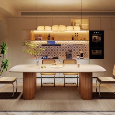 1 Pc Sintered Stone Dining Table 78.7 Inch Seats 8–10 Rectangular Solid Wood Legs Mid-Century Kitchen Dining Room Table