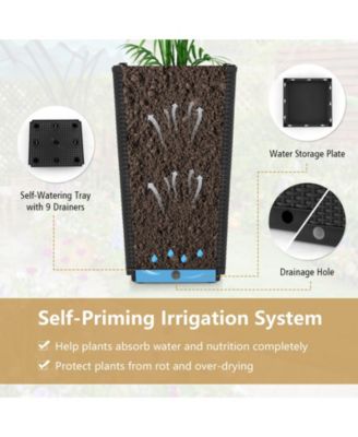 Set of 2 Outdoor Wicker Flower Pot with Drainage Hole for Porch Balcony