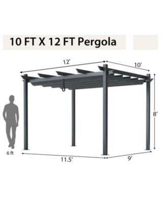 10 x 12 Feet Outdoor Aluminum Retractable Pergola Canopy Shelter Grape Trellis-Gray