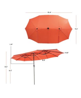 15 Feet Twin Patio Umbrella with 48 Solar LED Lights-Orange