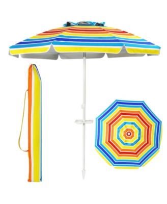 7.2 Feet Portable Outdoor Beach Umbrella with Sand Anchor and Tilt Mechanism-Multicolor