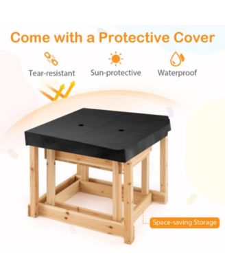 Wooden Sand and Water Tables with Protective Cover for Kids-Natural