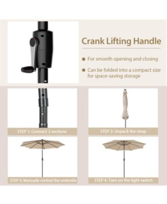 10 Feet Patio Umbrella with 112 Solar Lights and Crank Handle