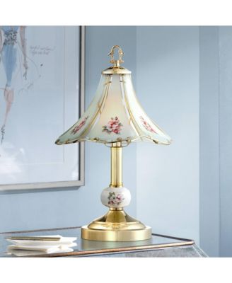 Flower Traditional Vintage Accent Table Lamp 16" High Polished Brass Gold Metal Floral Etched Glass Shade Touch On Off Decor for Bedroom House Bedside Nightstand Home Office - Regency Hill