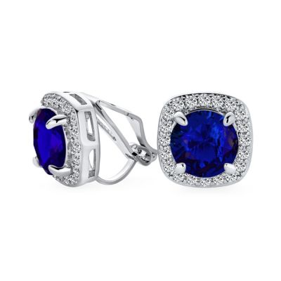 Traditional Clear 2CT Square Halo Solitaire CZ Clip On Stud Earrings