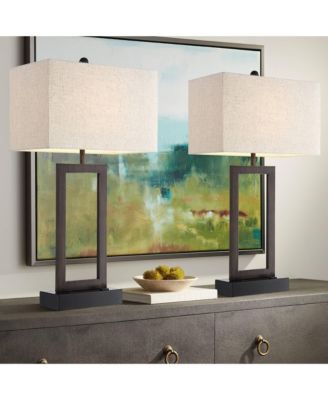 Todd Modern Table Lamps 30" Tall Set of 2 Bronze with USB and AC Power Outlet in Base Oatmeal Shade for Bedroom Living Room Bedside Desk