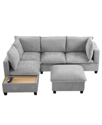 90" U-Shaped Sectional Sofa Ottoman & Charging