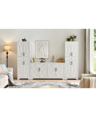 White TV Cabinet Set w/ Sideboards - 108.7" L