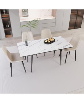 5-Pc 47-63"  Marble-Pattern Table & 4 Chairs Extendable Dining Set