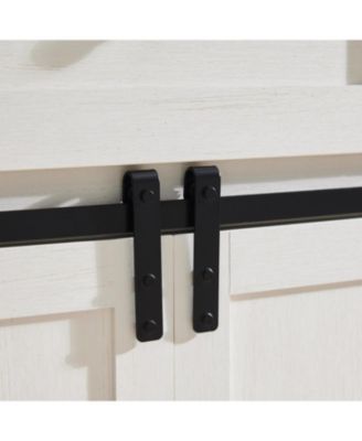 Farmhouse Wine Bar Cabinet, Sliding Barn Door, Antique White