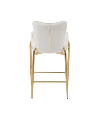 28.75inch Counter Height Bar Stools Set of 2, Bar Height Arm Chairs, Velvet Fabric Stools with Golden Legs and Footrests, White