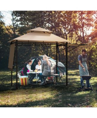 13.5 x 4 Feet Patio BBQ Grill Gazebo Canopy with Dual Side Awnings-Beige