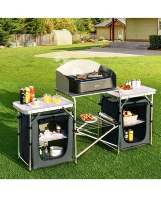 Folding Camping Table with Storage Organizer-Gray