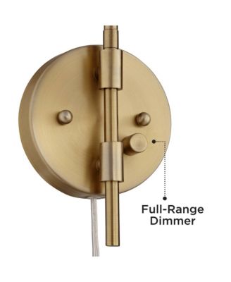  Set of 2 Brass Plug-in Light Fixture Tapered Metal Shade Marybel Modern Swing Arm Wall Lamps