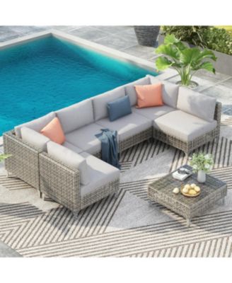 Streamdale 7-Piece Wicker Patio Set, Cushions and Table