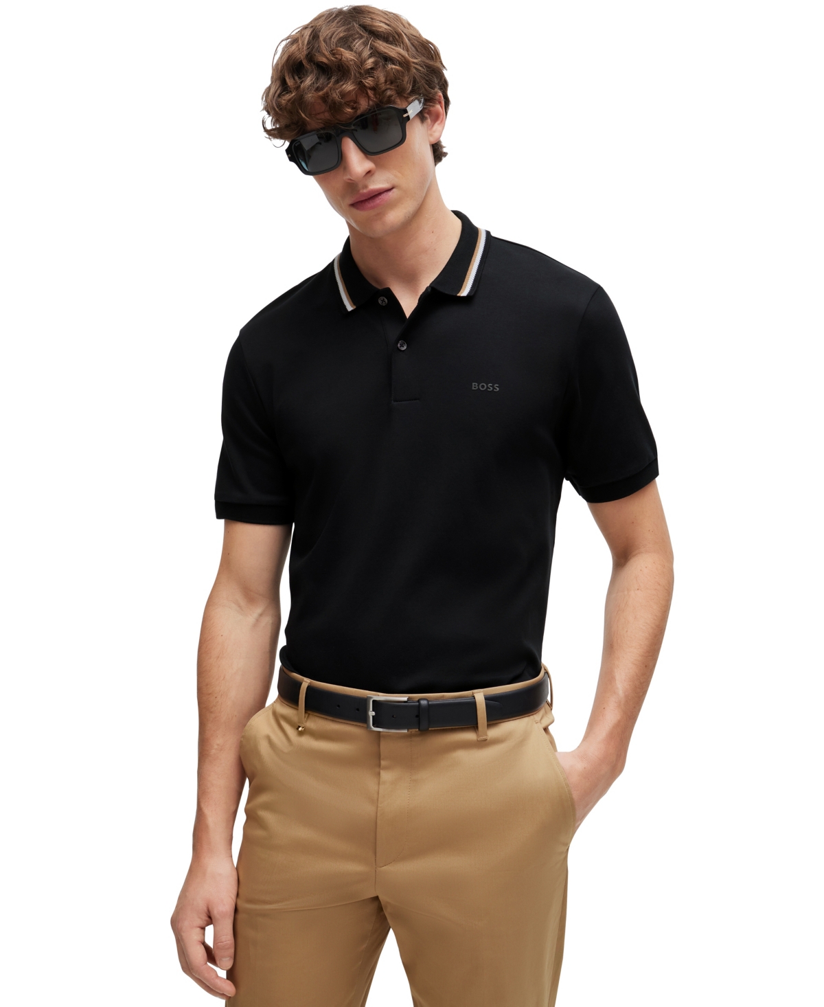 Hugo Boss Boss By  Men's Slim-fit Striped Collar Polo In Black