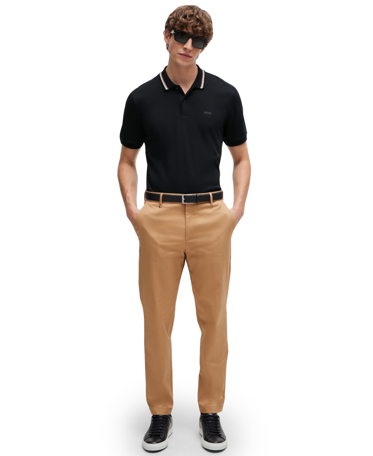Hugo Boss Boss By  Men's Slim-fit Striped Collar Polo In Black