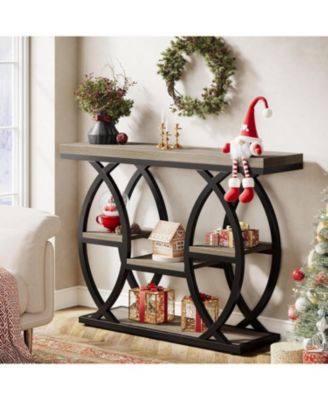 39.4" Console Table, Industrial 4-Tier Sofa Table Entryway Table with Storage Shelves, Narrow Wood Accent Tables with Metal Frame for Small Spaces, Hallway, Foyer