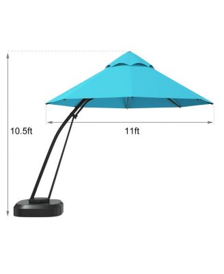 11 Feet Outdoor Cantilever Hanging Umbrella with Base and Wheels-Turquoise