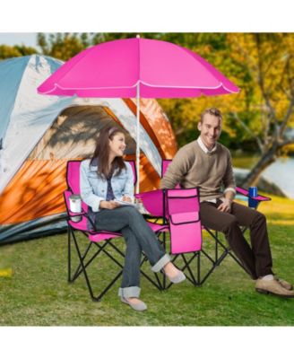 Portable Folding Picnic Double Chair With Removable Umbrella