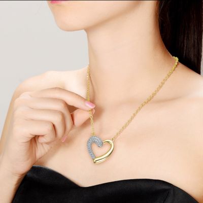 Sterling Silver 14K Gold Plated with Clear Moissanite Heart Pendant Necklace