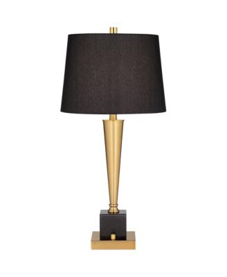 Wayne Modern Table Lamps 29 1/4" Tall Set of 2 Brass with USB Charging Port Black Fabric Drum Shade for Bedroom Living Room Kids