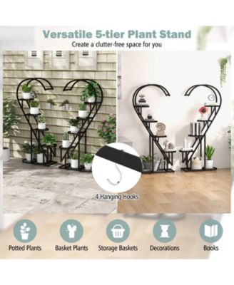 5 Tier Metal Plant Stand with Hanging Hook for Multiple Plants