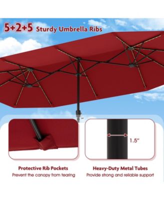 13 FT Large Patio Umbrella with LED Solar Lights and Crank Handle