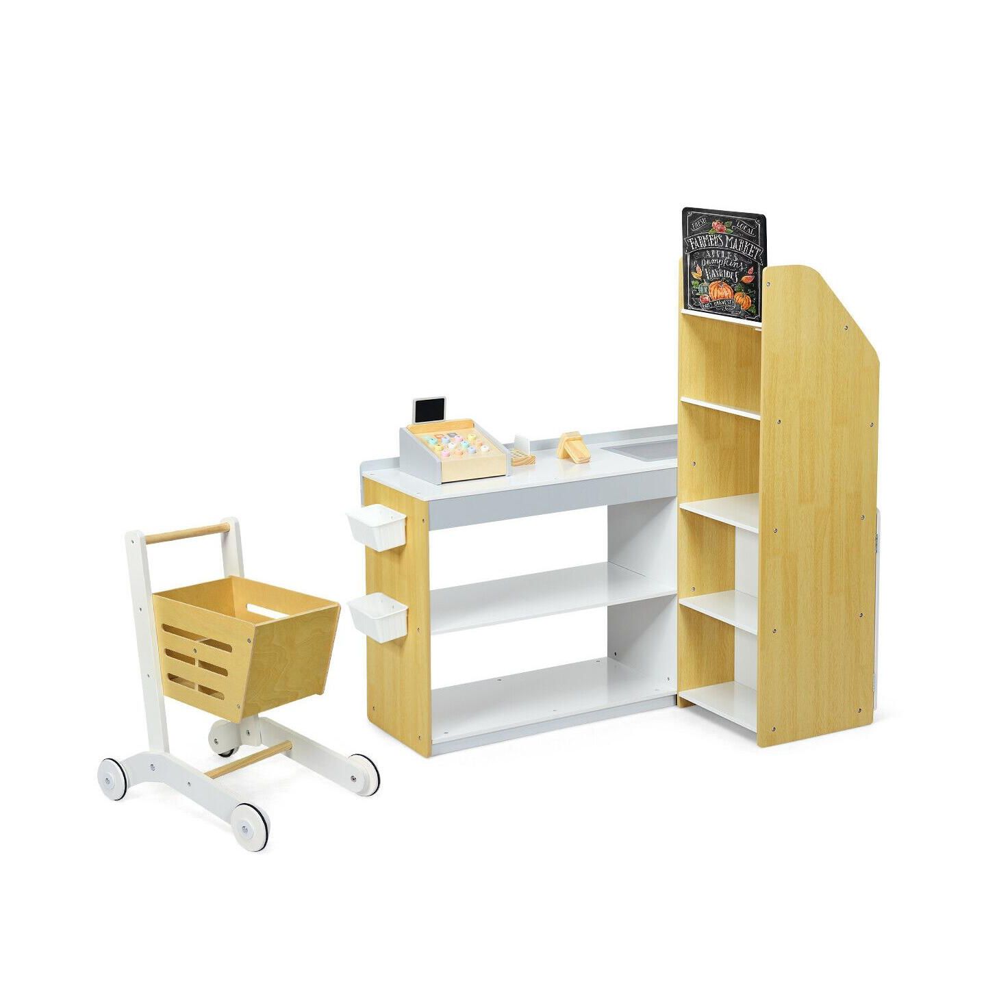 Детский игровой набор Mecale Supermarket Shopping Playset with Scanner, Swipe Machine & Cart, Ages 3+, цвет: Натуральный — фото 1