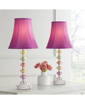 Bohemian Country Cottage Accent Table Lamps 21" High Set of 2 Orchid Stacked Glass Off White Bell Shade for Bedroom Living Room Bedside